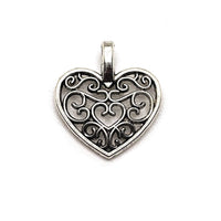 4, 20 or 50 Pieces: Antique Silver Filigree Scroll Heart Charms