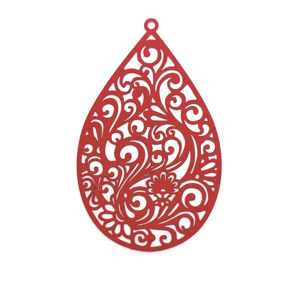 4 or 20 Pieces: Large red Filigree Teardrop Pendants - Double Sided