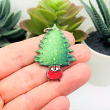 1, 4 or 20 Pieces: Green Creepy Christmas Tree in Cauldron Charms - Double Sided