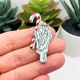 1, 4 or 20 Pieces: Skeleton Hand with Candy Cane Creepy Christmas Charms - Double Sided