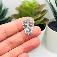 1, 4, 20 or 50 Pieces: Light Blue Sugar Skull Day of the Dead Dia De Los Muertos Skeleton Charms