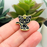 1, 4, 20 or 50 pieces: Witchy Black Enamel Cat Charms