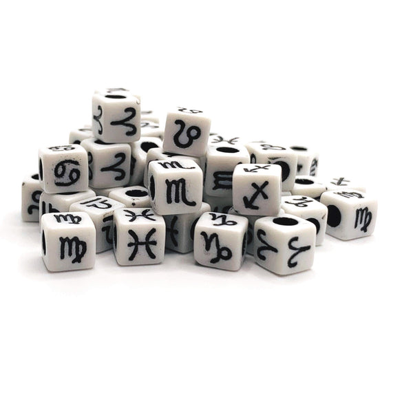 12, 60 or 300 Pieces: White and Black Acrylic Zodiac Beads