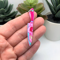 1, 4 or 20 Pieces: Pink Knife with Skull Face Halloween Charms - Double Sided