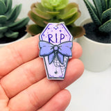 1, 4 or 20 Pieces: Purple RIP Coffin Halloween Charms - Double Sided