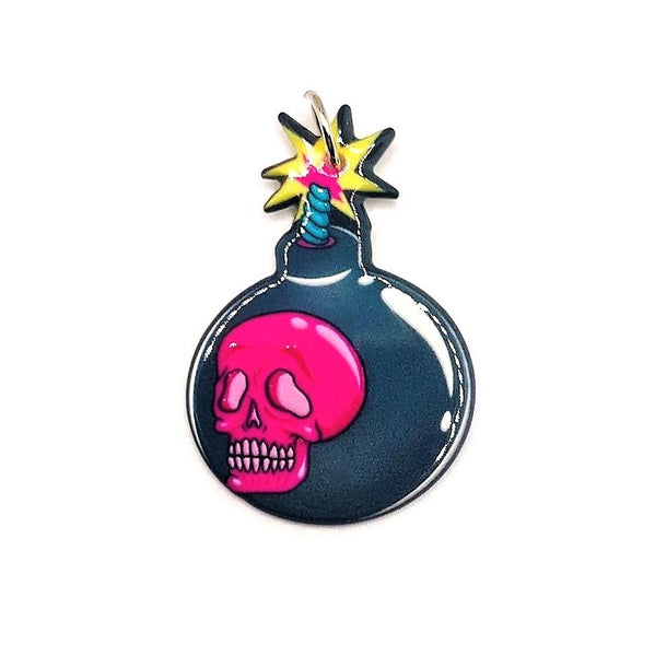 1, 4 or 20 Pieces: Pink Skull Bomb Charms - Double Sided