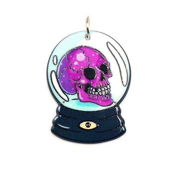1, 4 or 20 Pieces: Creepy Snow globe with Skull Charms - Double Sided