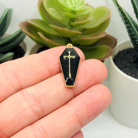 1, 4, 20 or 50 Pieces: Black and Gold Vampire Coffin Charms