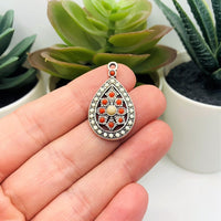 4, 20 or 50 Pieces: Antique Silver and Orange Boho Teardrop Charms