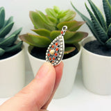 4, 20 or 50 Pieces: Antique Silver and Orange Boho Teardrop Charms