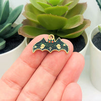 4, 20 or 50 Pieces: Black Enamel Bat with Glitter Wings Charms