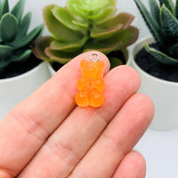 4, 20 or 50 Pieces: Orange Gummy Bear Resin 3D Charms with eye screw