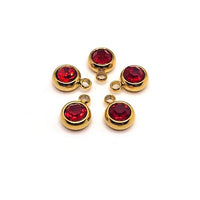 4, 20 or 50 Pieces: 303 Stainless Steel, 18k Gold, Red July Birthstone Rhinestone Charms