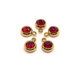 4, 20 or 50 Pieces: 303 Stainless Steel, 18k Gold, Red July Birthstone Rhinestone Charms