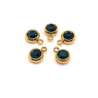 4, 20 or 50 Pieces: 303 Stainless Steel, 18k Gold, Dark Green May Birthstone Rhinestone Charms