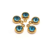 4, 20 or 50 Pieces: 303 Stainless Steel, 18k Gold, Light Blue March Birthstone Rhinestone Charms