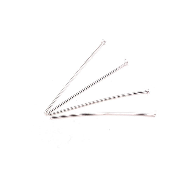 100 or 500 Pieces: 38 mm Silver Plated Head Pins, 21 gauge