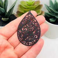 4 or 20 Pieces: Large Black Filigree Teardrop Pendants - Double Sided