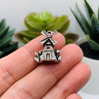 4, 20 or 50 Pieces: Antique Silver 3D Windmill Charms