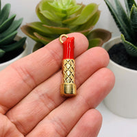 4 or 12 Pieces: Red and Gold Lipstick Makeup Charms