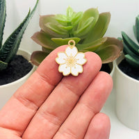 4, 20 or 50 Pieces: White and Gold Cherry Blossom Flower Charms