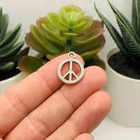 4, 20 or 50 Pieces: Silver Peace Hippie Charms