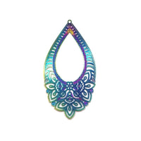 4, 20 or 50 Pieces: Titanium Colored Oil Slick Charm Copper Pressed Filigree Drop Pendants