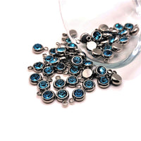 4, 20 or 50 Pieces: 201 Stainless Steel, Light Blue Aquamarine March Birthstone Rhinestone Charms