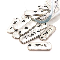 4, 20 or 50 Pieces: Silver Love Word Bar Tag Charms