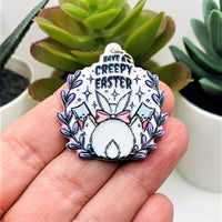 1, 4 or 20 Pieces: Creepy Easter White Bunny Charms - Double Sided