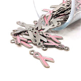 4, 20 or 50 Pieces: Pink Awareness Breast Cancer Ribbon Charms