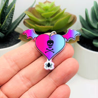 1, 4 or 20 Pieces: Punk Valentine's Day Heart with Bat Wings Charms - Double Sided