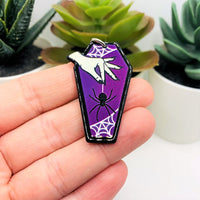 1, 4 or 20 Pieces: Purple Coffin with Spider Charms - Double Sided