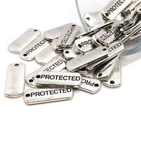 4, 20 or 50 Pieces: Silver Protected Word Bar Tag Charms