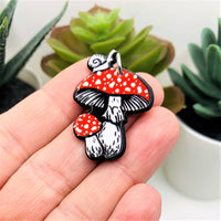 1, 4 or 20 Pieces: Red Mushroom Toadstool with Snail Charms - Double Sided