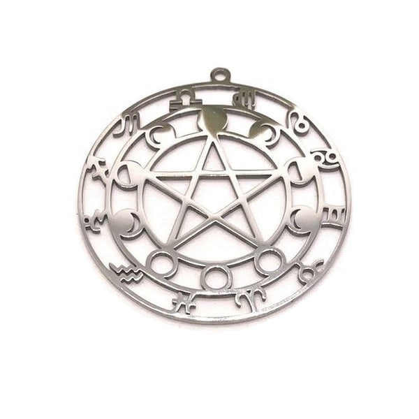 1, 4 or 20 Pieces: Stainless Steel Zodiac and Moon Phases Pentacle Pendant