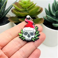 1, 4 or 20 Pieces: Creepy Christmas Skull with Santa Hat Charms - Double Sided