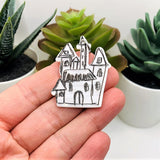 1, 4 or 20 Pieces: White and Black Haunted House Crayon Drawing Pendant Charms