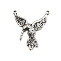 4, 20 or 50 Pieces: Silver Hummingbird Connector Charm Pendants