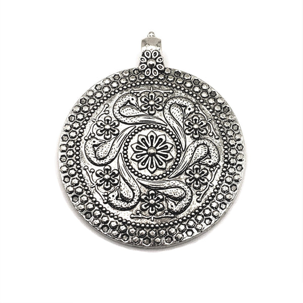1 or 4 Pieces: Large Silver Boho Pendant Charms