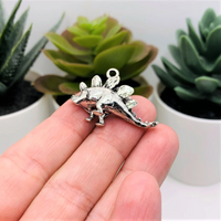 1, 4 or 20 Pieces: Silver Stegosaurus 3D Dinosaur Charms