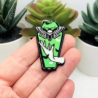 1, 4 or 20 Pieces: Green Coffin with Death's Head Moth Charms - Double Sided