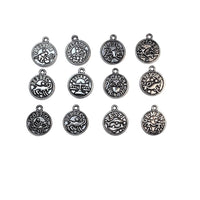 12 or 60 Pieces: Tiny Silver Zodiac/Astrology Coin Charm Sets - Double Sided