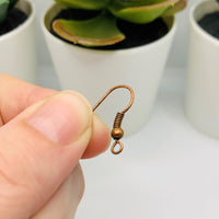 100 or 500 Pieces: Antiqued Red Copper Fish Hook Earring Wires with Spring and Ball