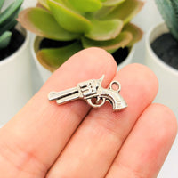 4, 20 or 50 Pieces: Silver Six Shooter Revolver Gun Charms