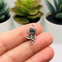 4, 20 or 50 Pieces: Small Antiqued Silver Rose Charms