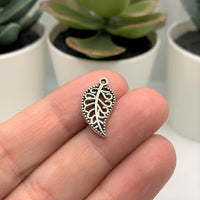 4, 20 or 50 Pieces: Small Scrolled Silver Leaf Charms