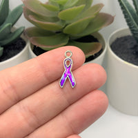 4, 20 or 50 Pieces: Purple Awareness Alzheimer's Ribbon Charms