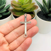 4, 20 or 50 Pieces: Silver Curved Cross Connector Pendant Charms