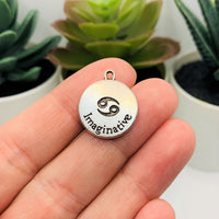 1, 4 or 20 Pieces: Silver Cancer Zodiac/Astrology Coin Charms, Double Sided